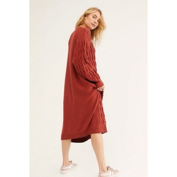Free People Terracotta Cable Knit Midi Nicole Sweater Dress Size XS - Picture 2 of 7